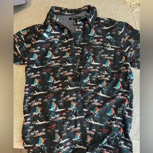 21 Men Classic Fit Graphic Print Causal Button Front Short Sleeve Shirt Size M